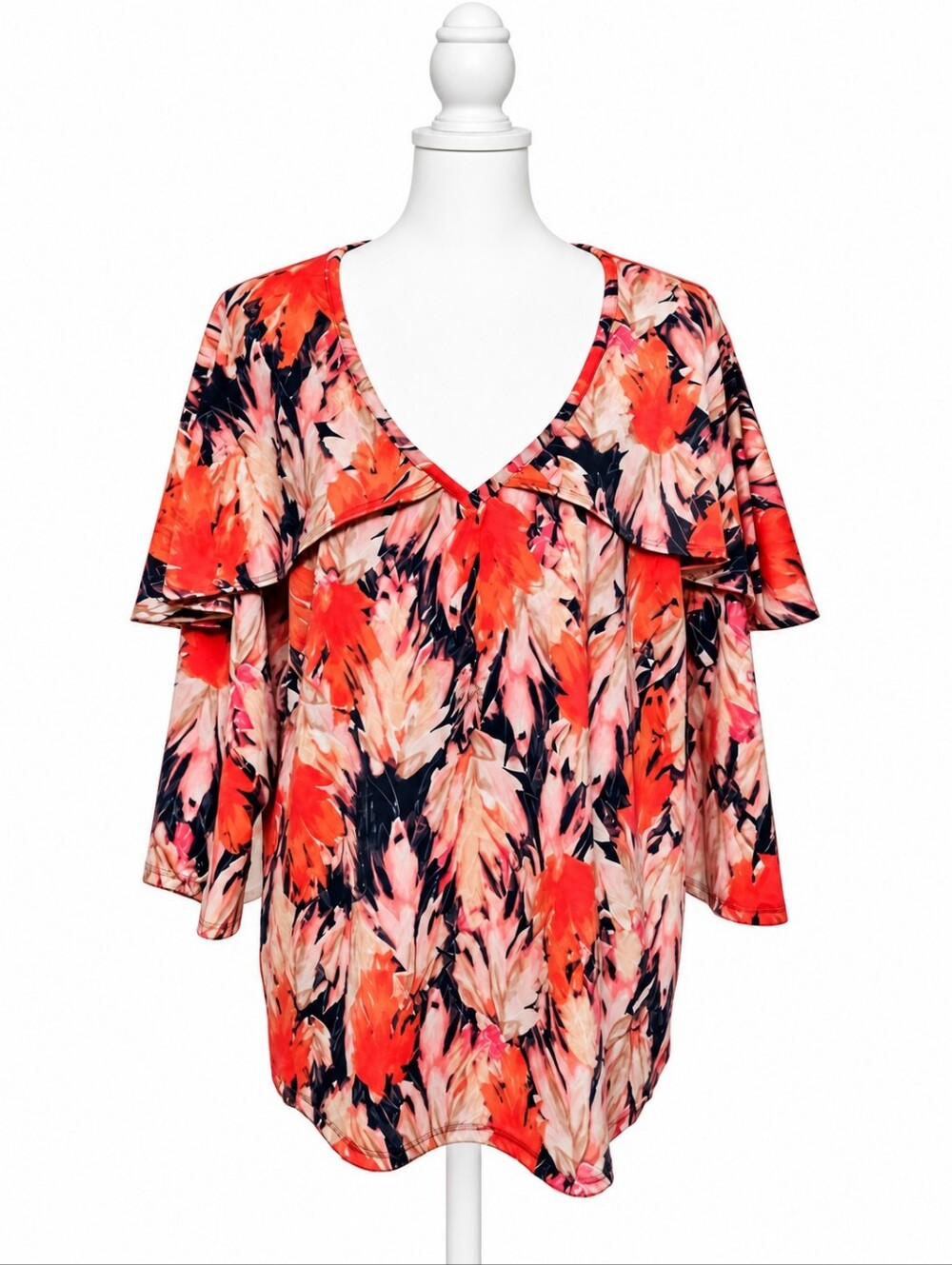 Floral V-Neck Women's Top - Red and Black. Perfect For Fall
